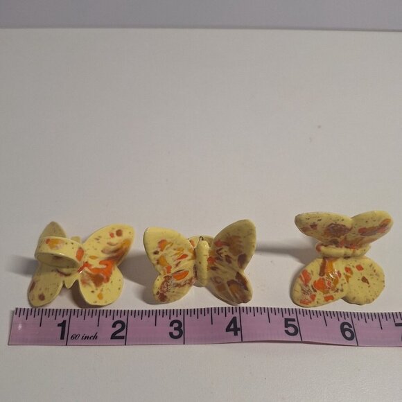 3 Vintage Yellow Butterfly Macrame Beads W Orange & Brown 1970s Butterflies Lot - Picture 7 of 7